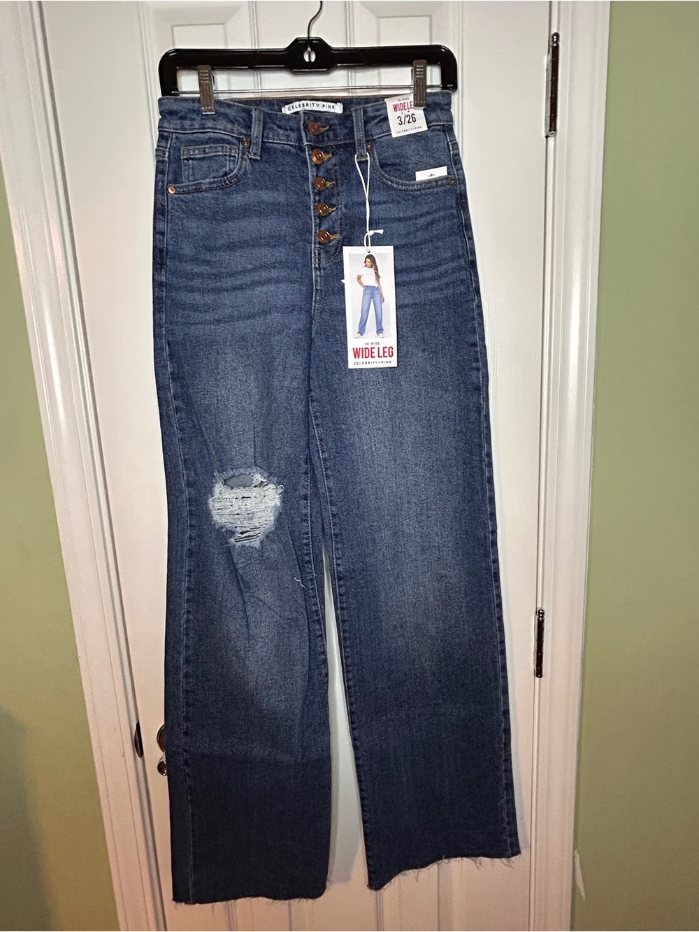 Celebrity Pink Wide Leg Distressed Women Jeans - Dark Blue